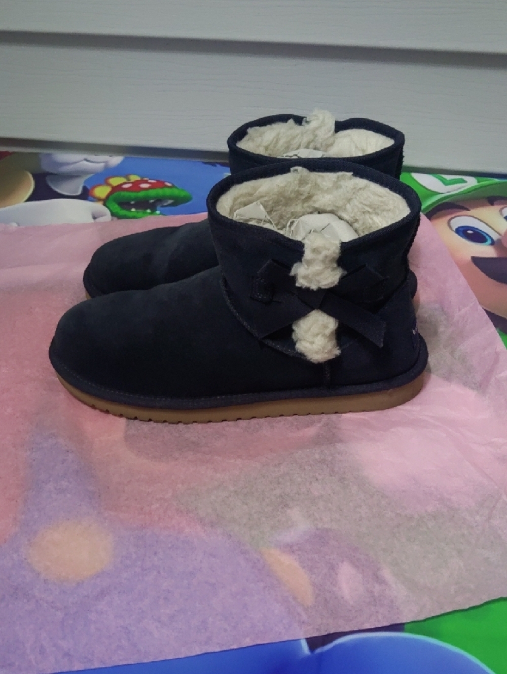 Koolaburra Navy Suede-Look Shearling Ankle Boot - Picture 9 of 12